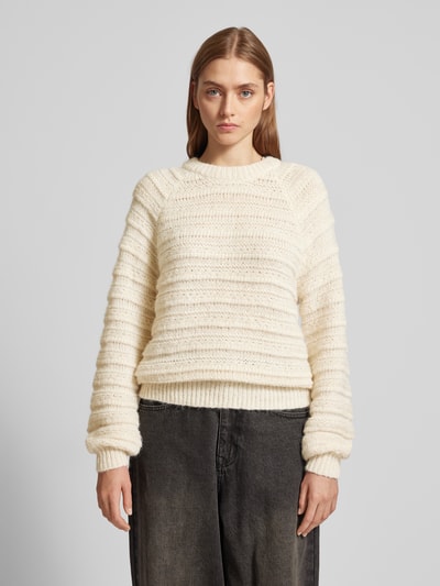 Pieces Regular Fit Strickpullover mit Strukturmuster Modell 'JAYDA' Offwhite 4