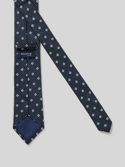 Produktfoto, Krawatte aus Seide im Allover-Look (8 cm) von Willen, klassisches Design, dunkelblau mit weißem Muster, feine Textur