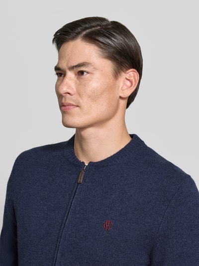 MCNEAL Regular Fit Strickjacke aus reiner Wolle mit Logo-Stickerei Dunkelblau Melange 3