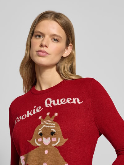 ONLY Sweter świąteczny o kroju regular fit z napisem model ‘XMAS GINGERBREAD’ Czerwony 3