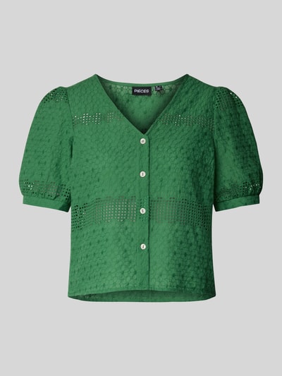 Pieces Regular Fit Bluse mit Lochstickerei Modell 'TAYA' Gruen 2
