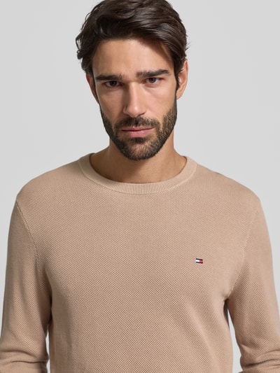 Tommy Hilfiger Regular fit gebreide pullover van zuiver katoen Taupe - 3