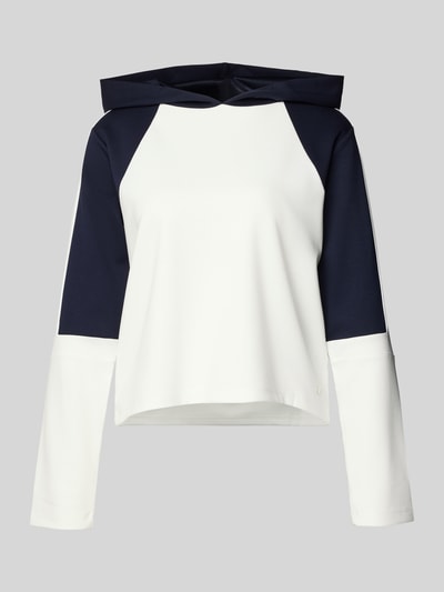 Produktfoto, Relaxed Fit Sweatshirt mit Viskose-Anteil van monari, elastische materiaalmix, dames sweatshirt met capuchon, lange mouwen, wit en donkerblauw, rechte vormen, glad oppervlak