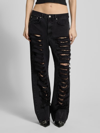 Review Straight leg jeans in destroyed-look Zwart - 4