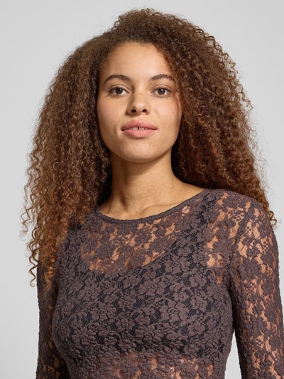 Noisy May Semi-transparant shirt met lange mouwen in asymmetrische vorm Donkerbruin - 3