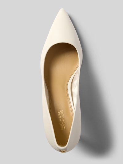 Productfoto, Pumps aus echtem Leder Modell 'ALINA' van MICHAEL Michael Kors in wit glad leer met metallic logodetail, naaldhak, gladde zool, hakhoogte maat 40: 7 cm, schachthoogte: 8 cm, schachtbreedte: 20 cm