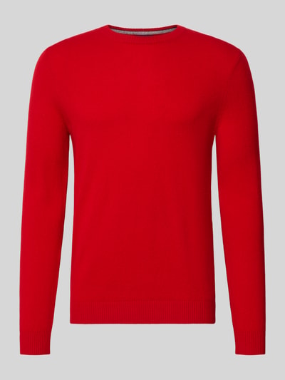 Produktfoto, Kaschmirpullover mit gerippten Abschlüssen von Christian Berg Men in leuchtendem Rot, gerader Schnitt, reine Kaschmir-Textur