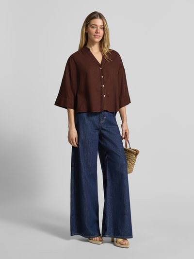 FREE/QUENT Boxy Fit Bluse mit V-Ausschnitt Modell 'Lava' Dunkelbraun 1