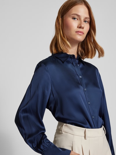 Brax Overhemdblouse van pure viscose met labeldetail, model 'VIC' Marineblauw - 3