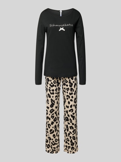 LOUIS & LOUISA Piżama z wyhaftowanym napisem model ‘Schmusekatze’ Czarny 1