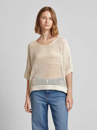 ZABAIONE Strickpullover mit Lochmuster Beige 4