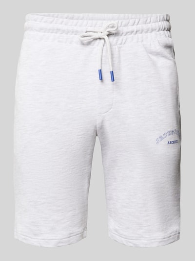 Produktfoto, Shorts mit Logo-Print Modell 'GORDON' von Jack & Jones aus Baumwoll-Mix in Hellgrau, Relaxed-Fit, elastischer Bund mit Kordelzug, sichtbare Webstruktur, Bundweite 42 cm, Innenbeinlänge 25 cm