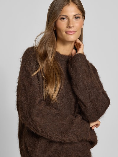 Jake*s Collection Gebreide pullover met ronde hals Donkerbruin - 3