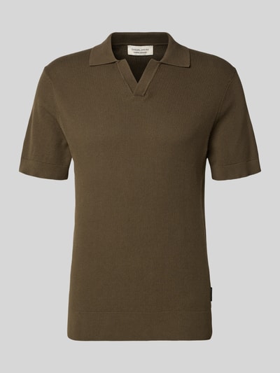 Produktfoto, Regular Fit Strick-Poloshirt mit Strukturmuster Modell 'MOSVIK' von Casual Friday, braun, V-Ausschnitt, Rückenlänge 67 cm, Herren