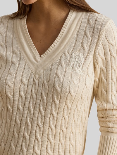 Lauren Ralph Lauren Sweter o kroju regular fit z mieszanki bawełny z wyhaftowanym logo Beżowy 3