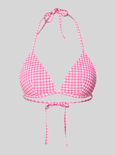 Productfoto, Bikini-Oberteil met Vichy-ruit en striksluiting van Jake*s Casual, roze-wit, stretchmateriaal, aansluitende pasvorm, nekhouder, stof met textuur