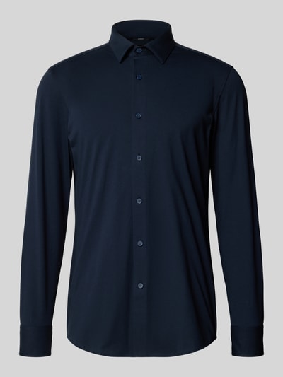 Produktfoto, Slim Fit Businesshemd aus Baumwoll-Mix Modell 'P-HANK-S' von BOSS in dunkelblau, unifarben, Kentkragen, lange Ärmel