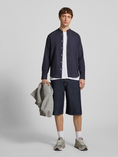 ONLY & SONS Slim Fit Freizeithemd aus Baumwoll-Leinen-Mix Modell 'CAIDEN' Marine 1