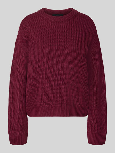 Produktfoto, Regular Fit Pullover mit Crew Neck Modell 'LEA' von VERO MODA in Dunkelrot, grobe Strickstruktur, Damen Pullover