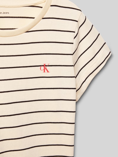 Calvin Klein Jeans T-shirt o kroju slim fit z okrągłym dekoltem Piaskowy 2