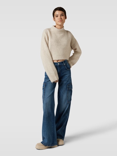 Oui Cropped Strickpullover mit Stehkragen Offwhite 1