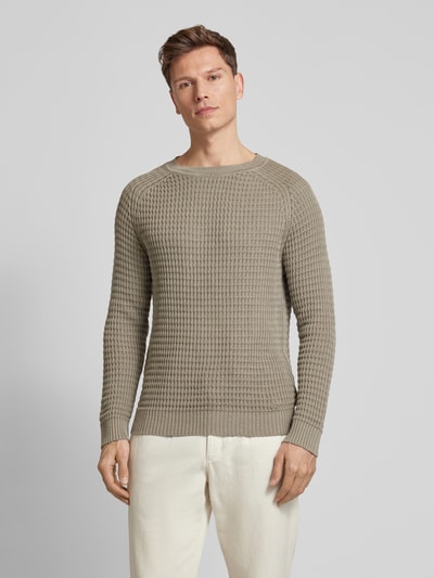 HUGO Strickpullover mit gerippten Abschlüssen Modell 'Sardello' Beige 4