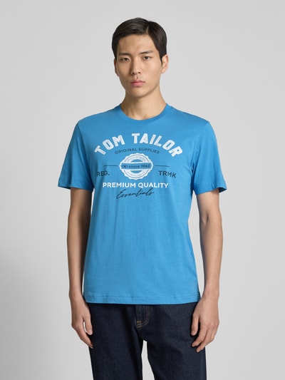 Tom Tailor T-shirt o kroju regular fit z czystej bawełny z nadrukiem z logo Królewski niebieski 4