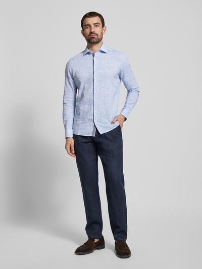 Cinque Slim fit linnen overhemd met kentkraag, model 'STEVEN' Hemelsblauw - 1