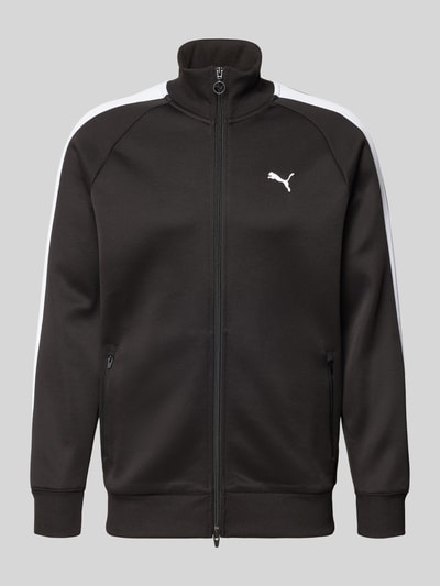 Produktfoto, Sweatjacke mit Label-Print von PUMA PERFORMANCE, schwarzer Material-Mix mit Baumwoll-Anteil, Regular-Fit, gerippte Abschlüsse, Stehkragen, Reißverschluss, weiße Details, Reißverschlusstaschen.