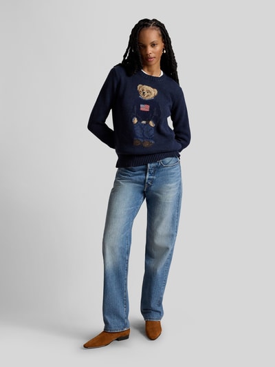 Polo Ralph Lauren regular fit pullover van mix van katoen en linnen met polo bear-stitching Marineblauw - 1