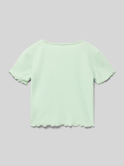 Productfoto, Regular Fit T-shirt met viscose-aandeel model 'KONELLA' van Only, effen lichtgroen, korte frillmouwen, stretch geweven.