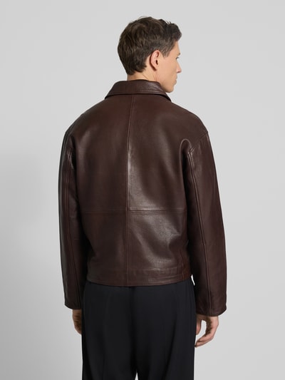 SELECTED HOMME Regular fit leren jack van echt lamsleer, model 'NOAH' Donkerbruin - 5