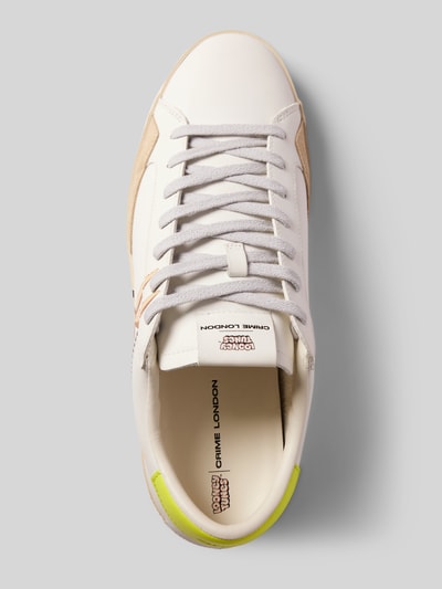 Produktfoto, Sneaker mit motiefprint van Crime London voor heren, afgeronde pasvorm, vetersluiting, logodetail, hakhoogte maat 44: 3 cm, schachthoogte: 8 cm, schachtbreedte: 9 cm, kleuren wit, beige, limegroen, glad oppervlak