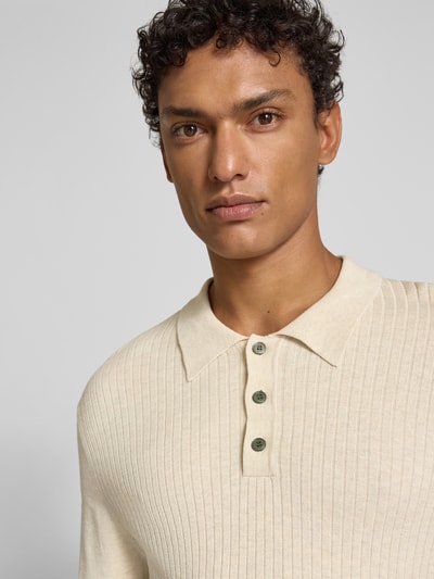 Jack & Jones Premium Gebreide pullover met kentkraag, model 'EDGAR' Offwhite gemêleerd - 3