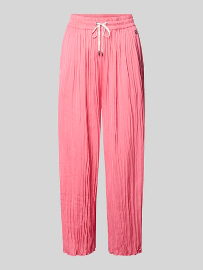 Produktfoto, Pull-on-Hose mit Plisseefalten mit Tunnelzug von Marc Cain, Damen Hose in Pink mit Plisseefalten, Relaxed-Fit, elastischer Bund, Tunnelzug, Label-Detail, Bundweite 37 cm, Innenbeinlänge 65 cm.