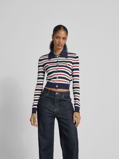 Self-Portrait Bluse in Strick-Optik Blau 4