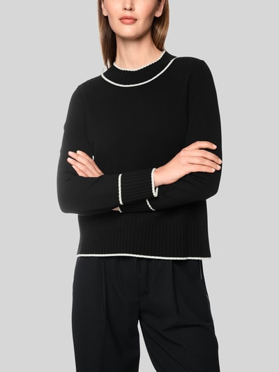 Marc Cain Regular fit pullover van wol alpaca met contrasterende strepen Zwart - 4