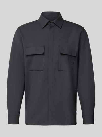 Produktfoto, Relaxed Fit Hemdjacke mit Schurwoll-Anteil Model 'Arion' von DIGEL, Herren, Elastischer-Material-Mix, Brusttaschen, Umlegekragen, Sportmanschetten, Rückenlänge 76 cm, dunkelgraue glatte Textur