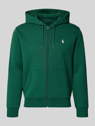 Produktfoto, Regular Fit Sweatjacke aus Baumwoll-Mix von Polo Ralph Lauren in effen groen met capuchon, rits, en logo-stitching.