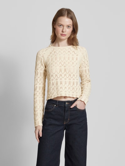 Vero Moda Regular Fit Strickpullover aus Ajour-Strick Modell 'NEW FABIENNE' Offwhite 4