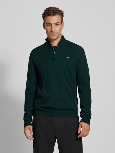 Gant Gebreide pullover met labelstitching, model 'SUPERFINE' Donkergroen - 4