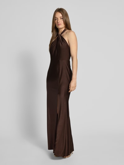 Laona Neckholder-Abendkleid mit Knotendetail und Gehschlitz Schoko 1