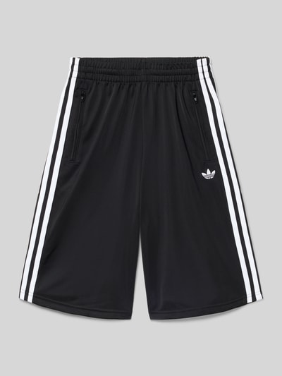 Produktfoto, Regular Fit Shorts mit elastischem Bund von adidas Originals, schwarz, unifarben, weiße Kontraststreifen, Label Print, seitliche Eingrifftaschen