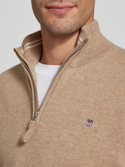 Gant Gebreide pullover met labelstitching, model 'SUPERFINE' Zand gemêleerd - 3