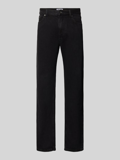 Produktfoto, Straight Fit Jeans mit Eingrifftaschen von REVIEW, schwarze Baumwoll-Elasthan-Mischung, klare Linien, glatte Textur