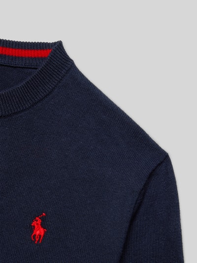 Produktfoto, Regular Fit Pullover aus reiner Baumwolle von Polo Ralph Lauren Teens in Optik: Unifarben mit Logo-Stitching, Crew Neck, Langarm, Ärmelabschluss und Rumpfabschluss gerippt, Material: Reine Baumwolle.