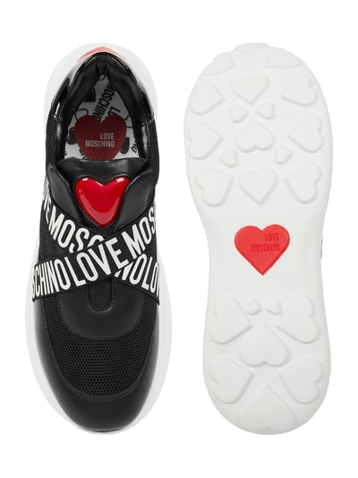 Love Moschino Sneakersy ze skóry i materiału tekstylnego Czarny 4