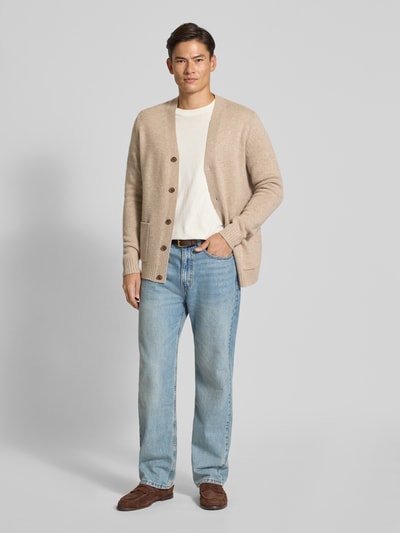 Christian Berg Men Gebreid jack van een mix van wol en kasjmier met V-hals Beige gemêleerd - 1