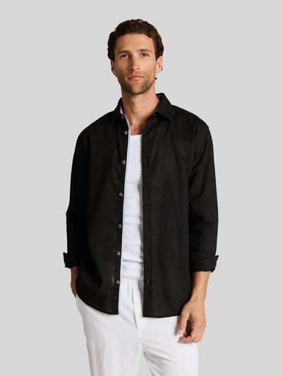 Tom Tailor Regular Fit Freizeithemd aus Leinen-Baumwolle-Mix Black 4
