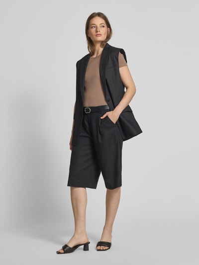 Christian Berg Woman T-shirt met geribde ronde hals Middenbruin - 1